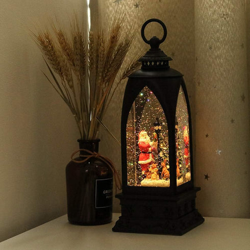 Eldnacele 12” Christmas Snow Globe Lantern with Snowman, Music & Timer, USB/Battery Operated Lighted Glittering Lantern