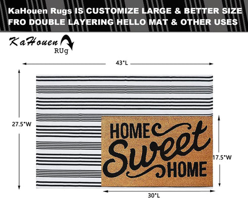 Black and White Striped Outdoor Rug 27.5"x43", Front Porch Rug, Hand Woven Cotton Washable Striped Layered Doormats for Layered Door Mats Porch/Kitchen/Laundry Room/Farmhouse/Entryway by KaHouen