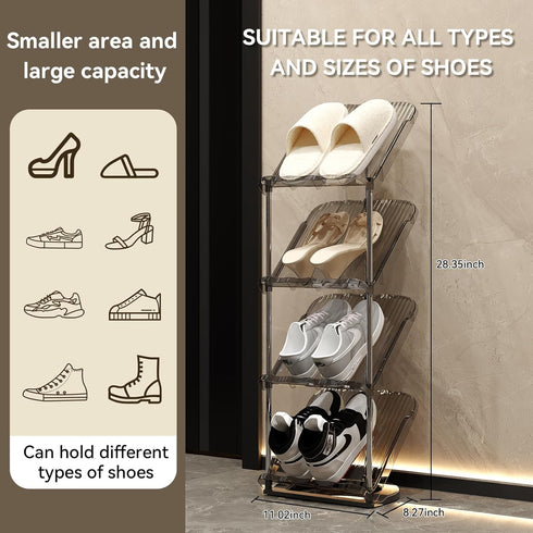 4 YYW Narrow Shoe Rack Vertical Shoes Rack for Entryway Corner Shoe Storage Organizer for Small Spaces Transparently
