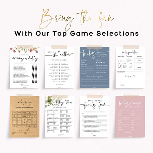 50 50 Would She Rather Bridal Shower Game Cards, Baby Shower Games, Guests, Minimalist White