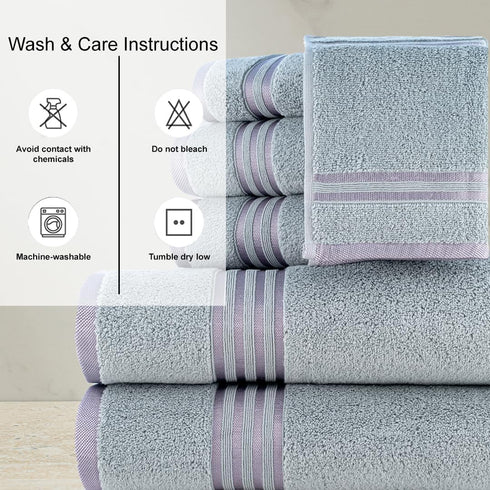 6Pcs 100% Set- 600 2Bath 2Hand 2Washcloths, Set CASA COPENHAGEN Zero Twist Egyptian Cotton Large Designer Towels Gift
