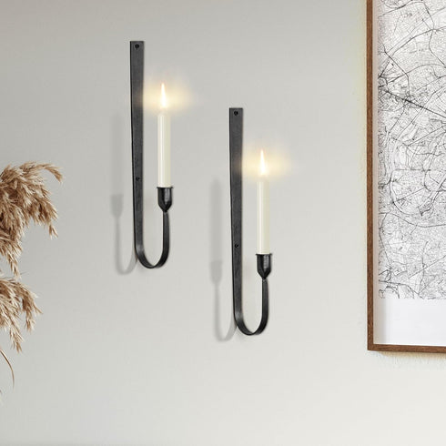 SHOHAYTO Set 2, Black Wall Candle Holder of Metal Wall Mount Candle Sconces Holder, Modern Wall Decoration for Living