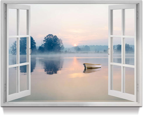 artopia Lake Mountain Wall Art, Canvas Picture of Sunrise and Sunset, Ideal Home Bedroom Decor, 16x12 inches