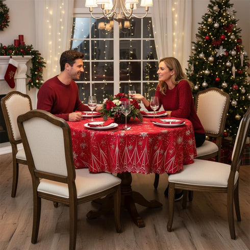 60 Inch LUSHVIDA Christmas Round Table Cloth Washable Water Resistance Holiday Microfiber Tablecloth Decorative Table