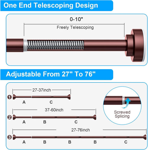 TEECK Shower Curtain Rod - 27-76 Inch Adjustable Spring Tension - Anti-Slip No Drilling for Bathroom