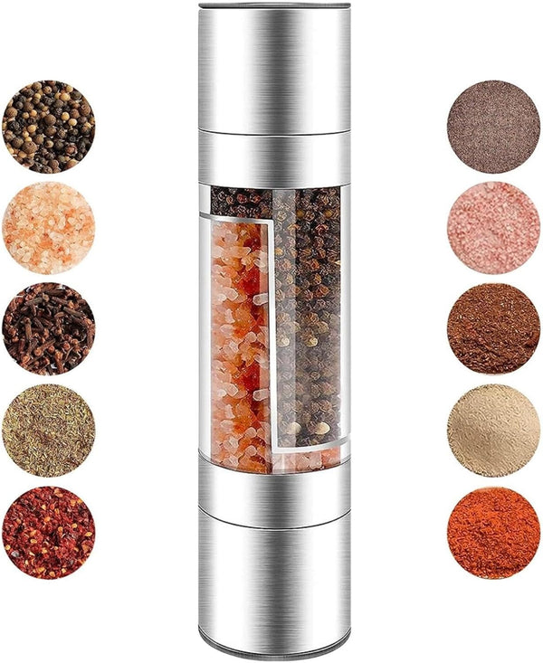 KINTEGOOD 2-in-1 Stainless Steel Salt and Pepper Grinder Set, Double Head Manual Mill,