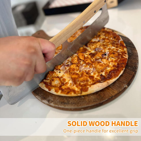 ALLTOP Pizza Cutter Rocker, High Performance Stainless Steel Slicer Blade with Wooden Handle, Kitchen Tool