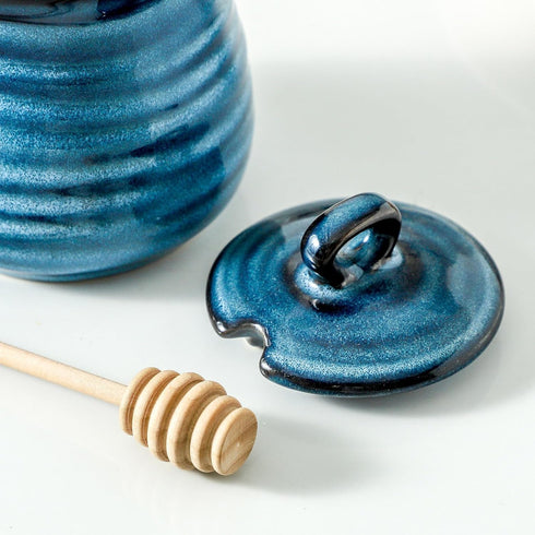 12 Set,Porcelain Ceramic Ounce Honey Jar and Dipper Honey Pot with Lid and Wooden Dipper,Cute Honey Containers