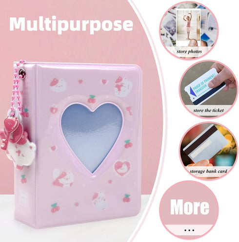 KIGOTWIN 3 Inch Album Album, 40 Photocard Mini Photo Love Heart Hollow Photocard Id Holder Pockets With Pendant (Light