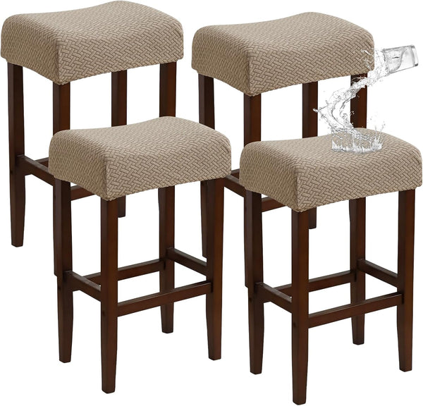 Waterproof Bar Stool Covers Set of 4 Rectangle Camel Jacquard Stretchable Backless