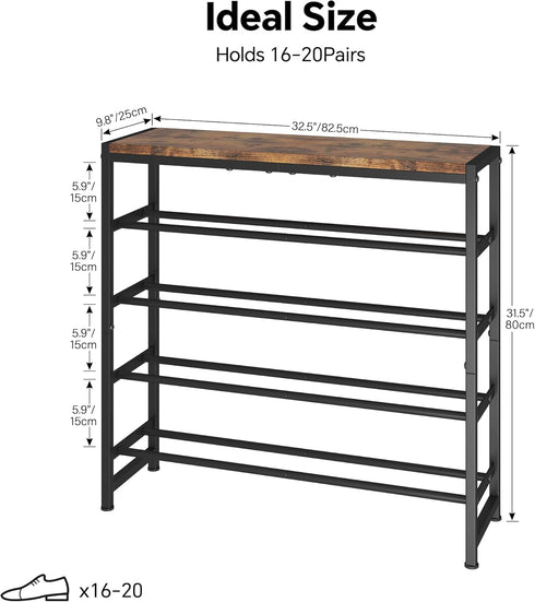 5-Tier 15-20 Homeiju Shoe Rack, Shoe Storage Shelf with MDF Top Board, Shoe Rack Organizer for Pairs of Shoes, Entryway