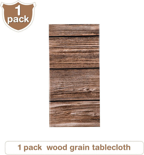 Tatuo Natural Wood Grain Tablecloths, Rustic Plastic Table Covers for 54 x 108 Inch Rectangle Table, Brown