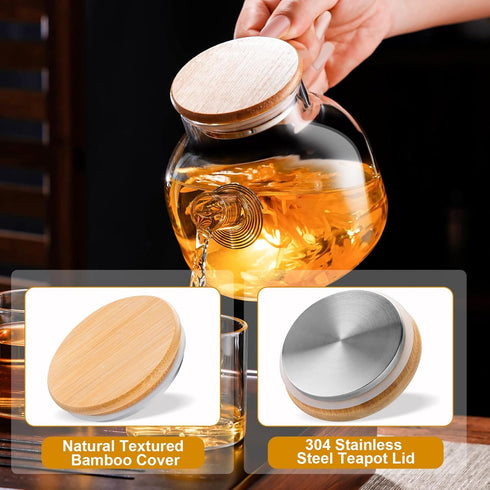 PARACITY Glass Teapot Stovetop 20 OZ/600ml, Borosilicate Clear Tea Kettle with Bamboo Lid, Glass Tea pot with Removable Filter Spout, Teapot Blooming and Loose Leaf Tea Maker Tea Brewer for Camping by PARACITY
