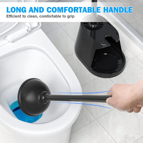 Toilet Plunger and Brush Set, Silicone Bowl Brush and Heavy Duty Toilet Plunger with Ventilated Holder