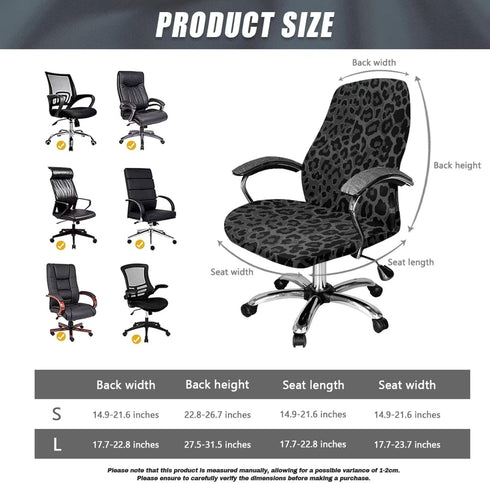 Black Leopard Print Office Chair Cover, Removable Computer Chair Slipcovers with Elastic Bottom Universal Rotating Desk