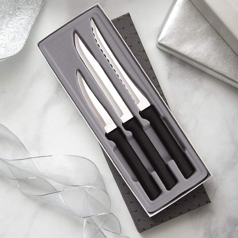 Rada Cutlery 3-Piece Cooking Essentials Knife Gift Set, Black Handles