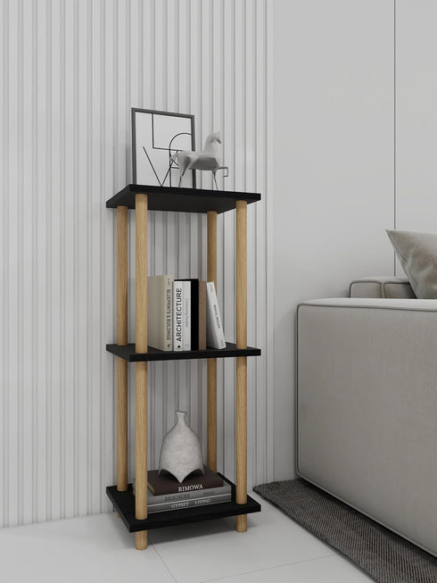 Haeterna 3-Tier Assembly,11.8" 14.1" 31.5" inches. Black Bookshelf, Wooden Bookcase with Open Shelves, for Small