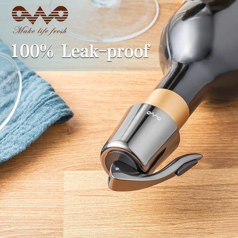 OWO Stainless Steel Wine Bottle Stopper, Reusable Wine Saver with Silicone Seal, Decorative Bottle Sealer (Metal Black,
