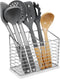 Utensil Holder for Kitchen Counter, Metal Rack for Cooking Tools Storage, Organizer with Drainage Hole (Chrome Marble)