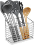Utensil Holder for Kitchen Counter, Metal Rack for Cooking Tools Storage, Organizer with Drainage Hole (Chrome Marble)