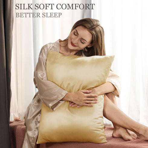 Adubor Silk Pillowcase, Mulberry Silk, 23 Momme, 900 Thread Count, Hidden Zipper, Standard 20''×26'', Gold