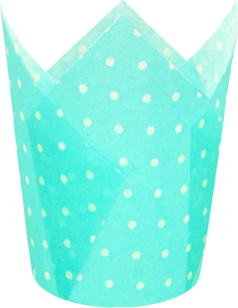 Large Muffin Baking Cupcake Cups, 2-1/4" x 4" Blue Polka Dot Tulip Baking Cup, 125 pcs