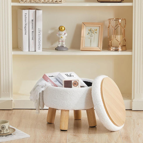 Small Ottoman with Storage, Small Storage Ottoman Round, Sherpa Foot Stool with Legs, Ottomans and Footstools