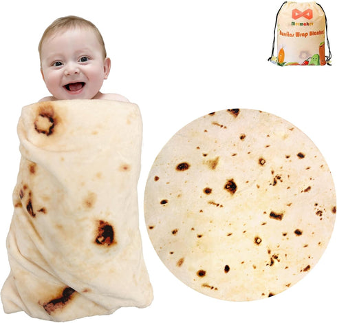 Mermaker Burritos Tortilla Throw Blanket 2.0, Double Sided 47 inches, Giant Funny Realistic Food Blanket (Yellow)