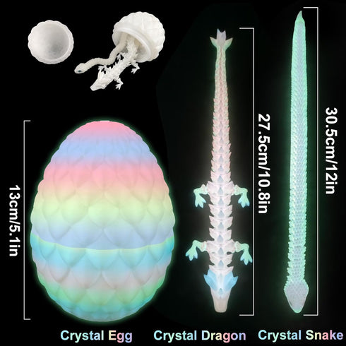 3D 3D Printed Dragon Snake Eggs, Flexible Printed Animal Toys UV Glow in the Dark, Desk Pet for Animal Collectors