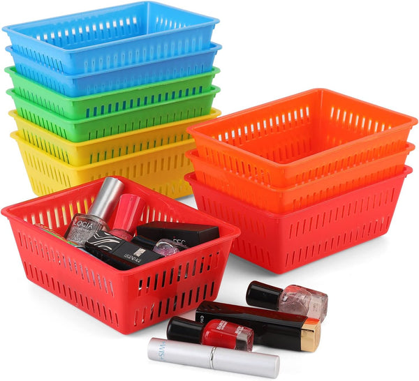 10 Pack Mini Storage Baskets, Colorful Plastic Organizer Bins for Home Classroom Office Organization