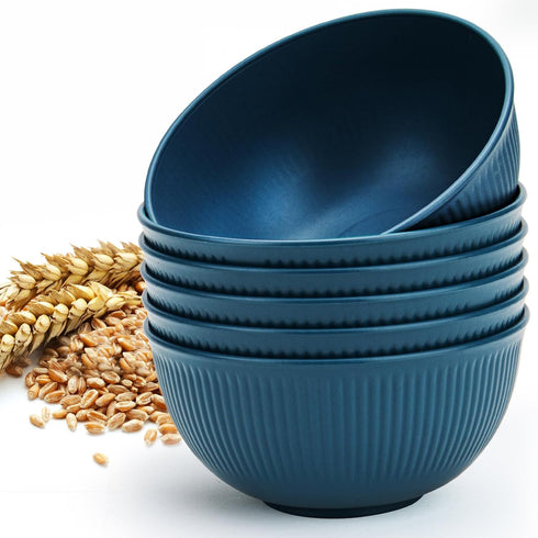 Unbreakable Cereal Bowls 24 oz - Set of 6 Lightweight Plastic Bowls Made of Wheat Straw Fiber for Salad, Soup, Ramen