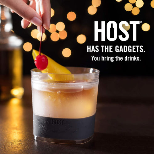 Host Freeze Cooling Cups Set of 2, Old Fashioned Glass with Silicone Band for Whiskey and Bourbon Gifts
