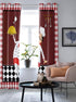 Kitchen Chef Gourmet 2 Piece Window Curtain for Bedroom Living Room, Red Checkered White Lace Drapes