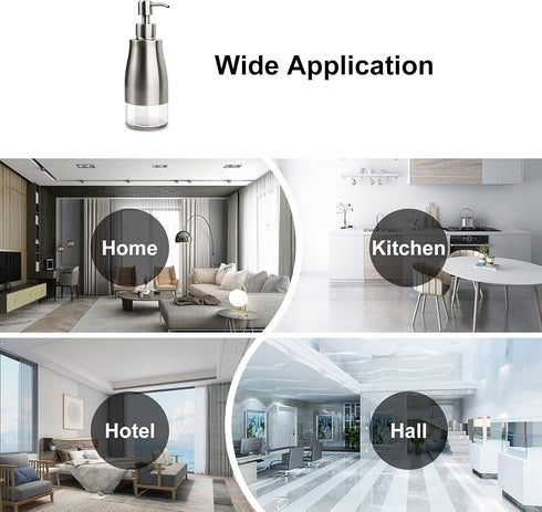 Dish Soap Dispenser with Stickers, Brushed Nickel Stainless Steel and Glass, Refillable Liquid Hand Soap Dispenser