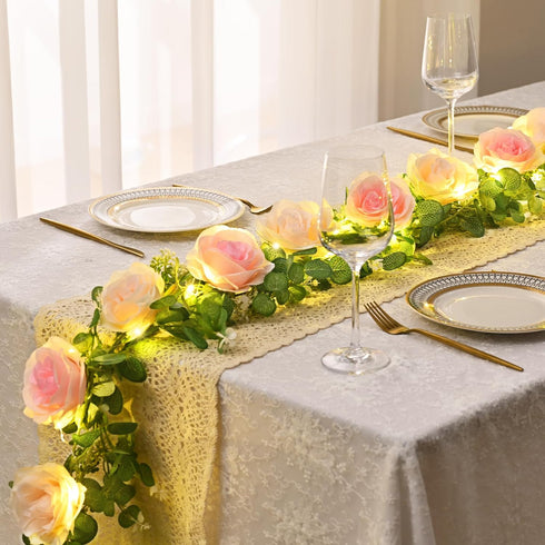 2Pcs 8 Dolicer Artificial Eucalyptus Garlands with Flowers - Roses, Faux Floral Greenery Garlands Fake Flower Vines