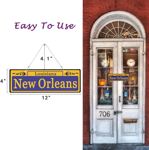 Mardi Gras Decorations Set of 8, Duplex Printed New Orleans Street Signs with Metal Chains, PVC Ornaments