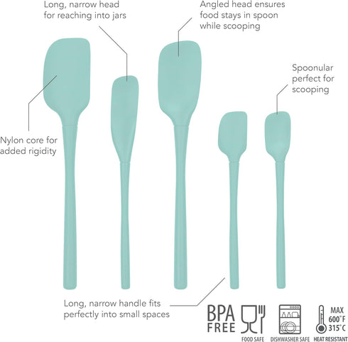 Tovolo 5-Piece Spatula Silicone Utensil Set (Light Aqua): Spatula, Spoonula, Jar Scraper, Mini Spatula, and Mini Spoonula by Tovolo