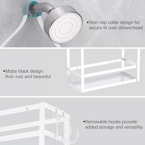 Meangood Shower Caddy 10.4" x 4.5" x 22.04", Hanging Organizer Over Shower Head for Shampoo, Conditioner with Hooks