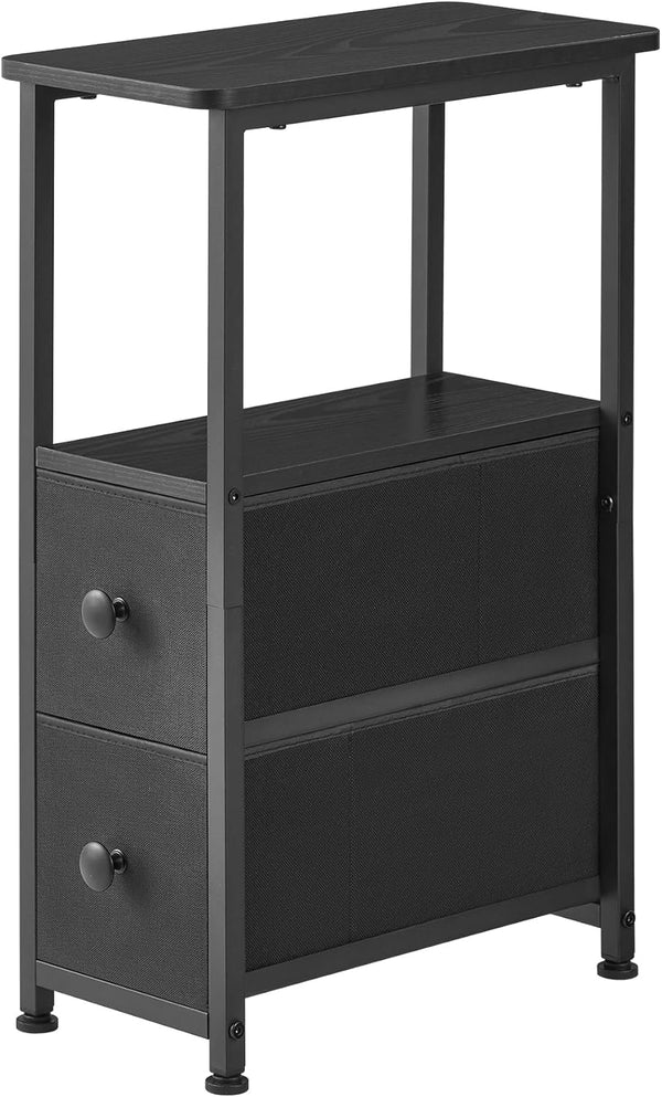 DALEMHOME End Table, Narrow Side Table with 2 Fabric Drawers, Slim Nightstand, Small