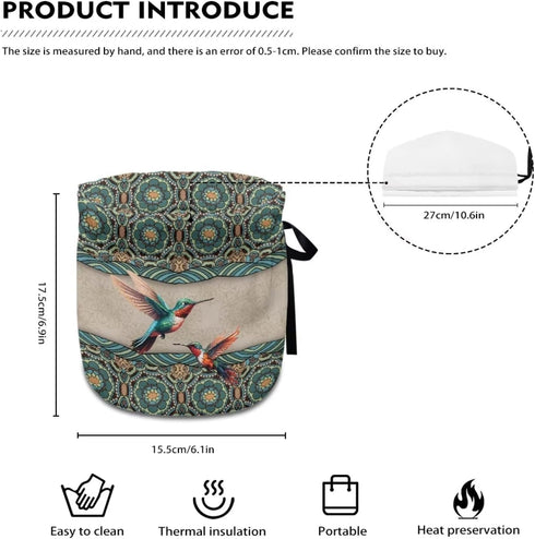 Boho Mandala Hummingbird Pattern Tea Cosy, Insulated Teapot Cover for Home Kitchen