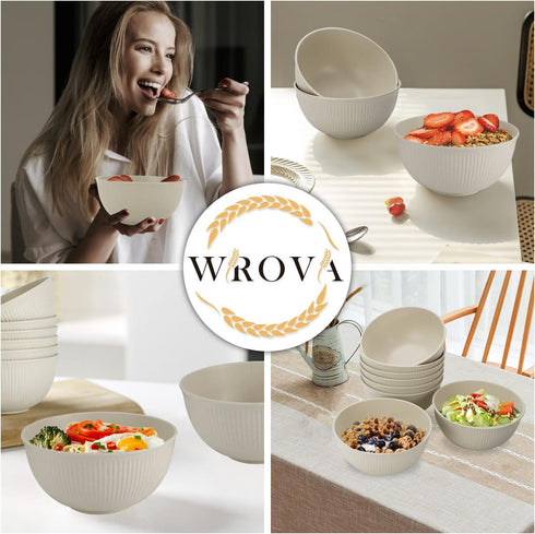 Wheat Straw Bowl Sets of 8, Unbreakable 26 OZ Cereal Bowls, Microwave and Dishwasher Safe, Winter-Snow Series