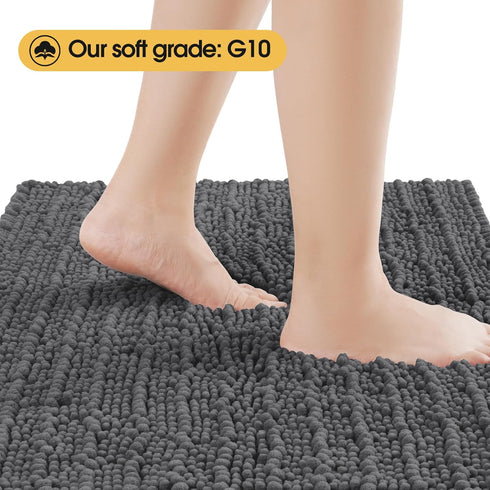 Upgrade Luxury Grey Bathroom Rug Mat, 20"x32", Ultra Soft Thick Absorbent Non-Slip Chenille