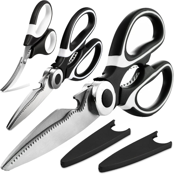 Food Grade Kitchen Scissors 3 Pack - Heavy Duty Stainless Steel Cooking Shears for Cutting Meat, Food, Fish, Poultry -