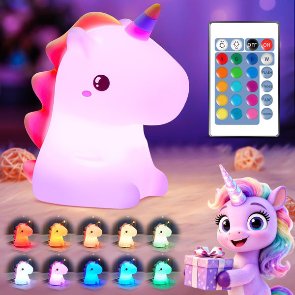 One Fire Unicorn Night Light for Kids, 16 Colors & Remote Control