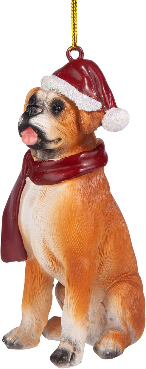 Design Toscano JH576303 Christmas Boxer Holiday Dog Ornaments, Full Color