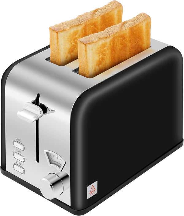HealSmart 2 Slice Stainless Steel Toaster with Extra Wide Slot, 5 Shade Options, Bagel/Defrost/Cancel Functions, Black