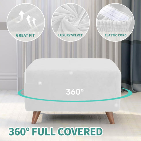 MAXIJIN Velvet Ottoman Cover Rectangular Stretch Square Ottoman Covers Slipcover Rectangle Washable Foot Stool Cover