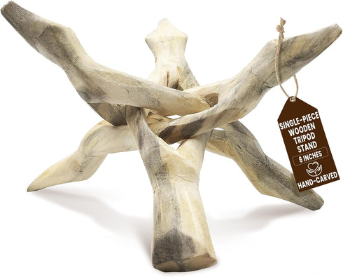 Alternative Imagination Wooden Tripod Display Stand - 6-Inch Hand Carved Holder from Mango Wood for Abalone Shell,