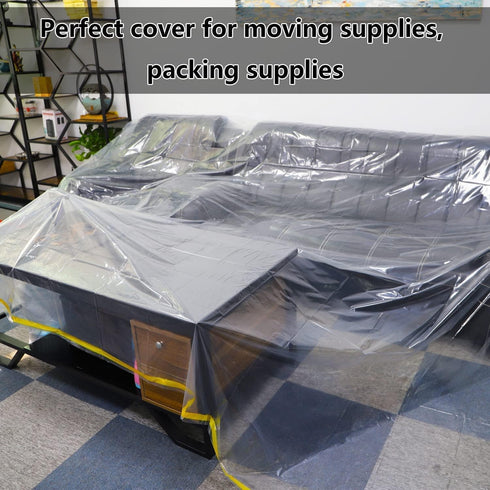 HERSENT 146"/12ft Plastic Sofa Couch Cover - Waterproof Couch Cover for Sectional Sofa LShape, Extra Large Bed Couch