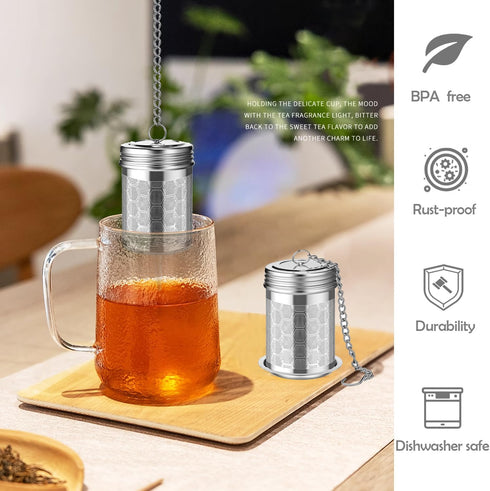 2 Pack Tea Infuser for Loose Tea, Extra Fine Mesh Tea Strainers with Drip Trays, 304 Stainless Steel Tea Diffuser Filter, Tea Steeper Infusers for Teapot, Brew Tea by HAWOWZ